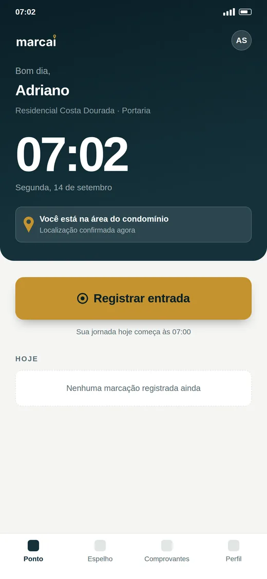 Tela de marcação de ponto